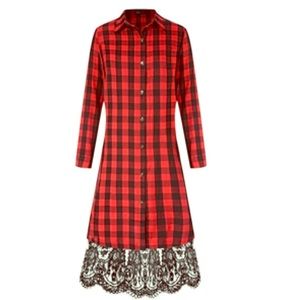 Classic Red Plaid Style with Lace Hem Dress